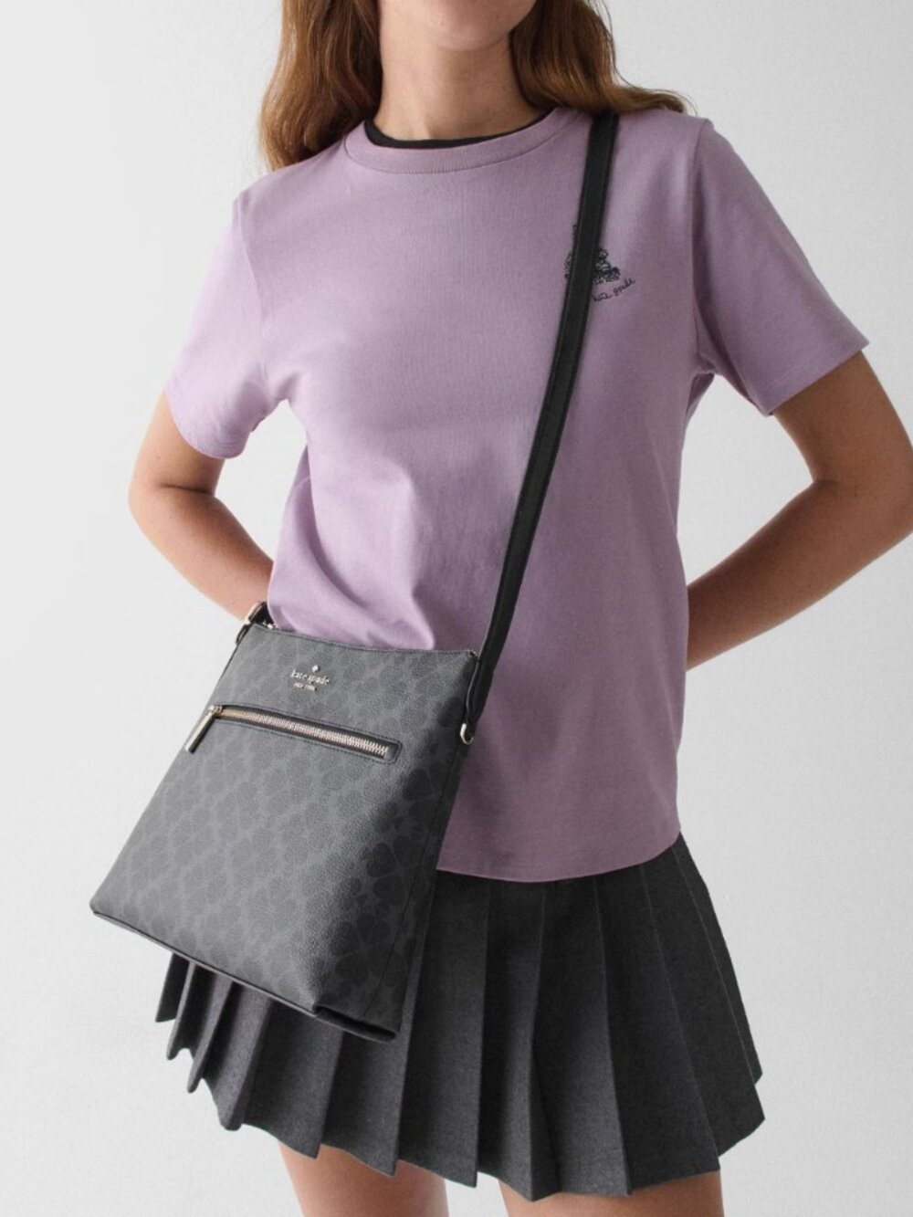 New Kate Spade 454 Spade Flower Large Swingpack Buckle Crossbody Black